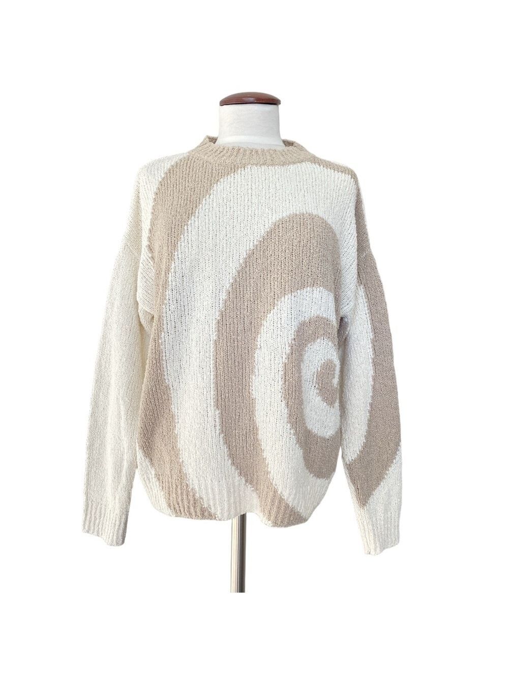 Oui Stone and Cream Swirl Knit Sweater Sz 8